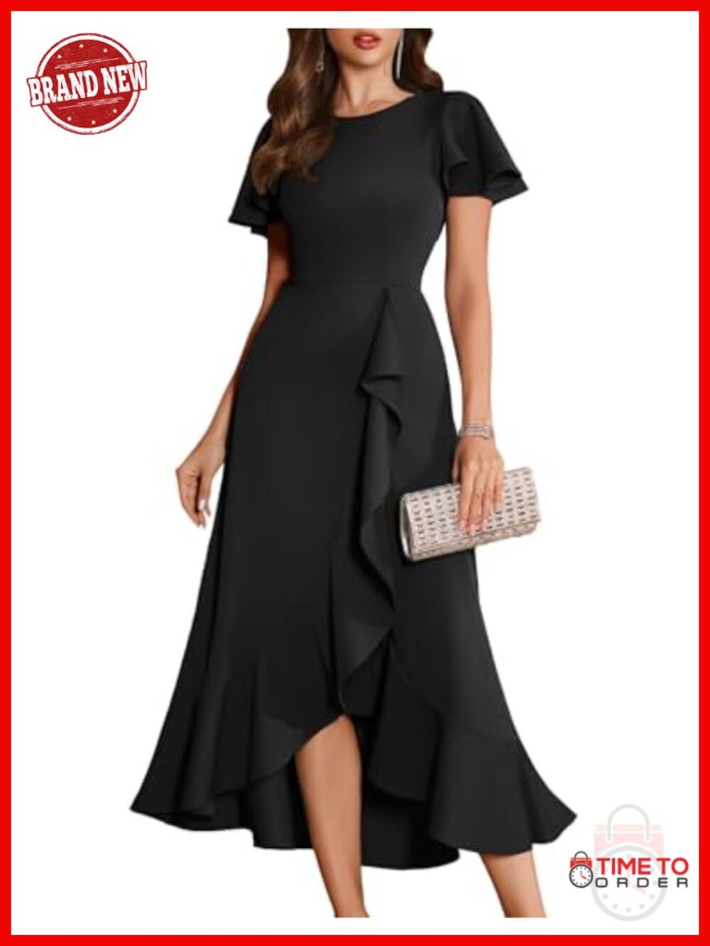 Women's Flutter Sleeve Formal Cocktail Maxi Dress Wedding Guest
